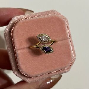 14k Solid Yellow GOLD 2 Leaf Purple Ring Size 9